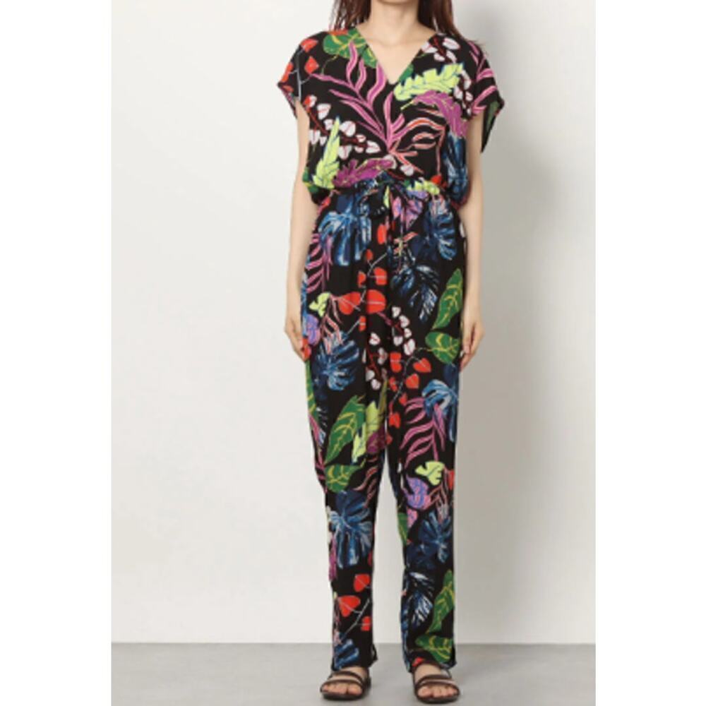 Desigual Sira Dark Tropical Floral Long Jumpsuit Viscose V neck Women's Medium